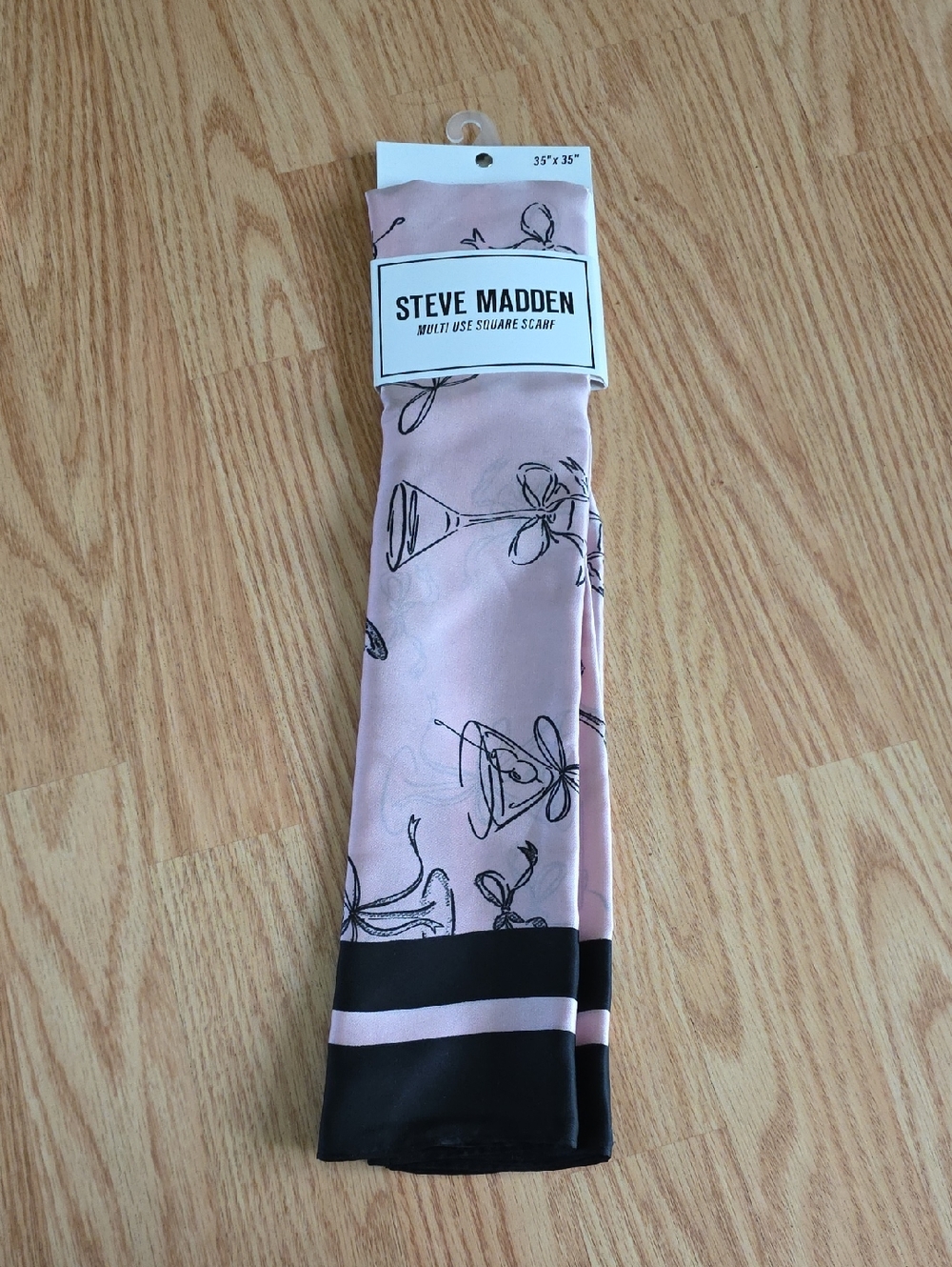 Steve Madden Pink Scarf with Black Border and Martini Print